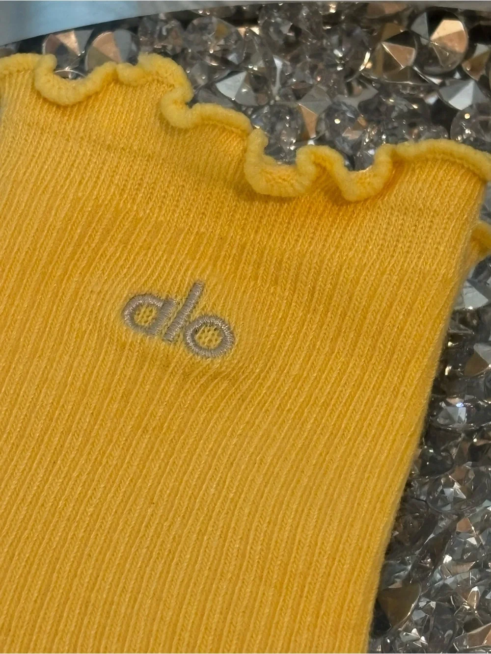 Alo Yoga Yellow Ruffle Crew Socks Logo Embroidered Cute Feminine